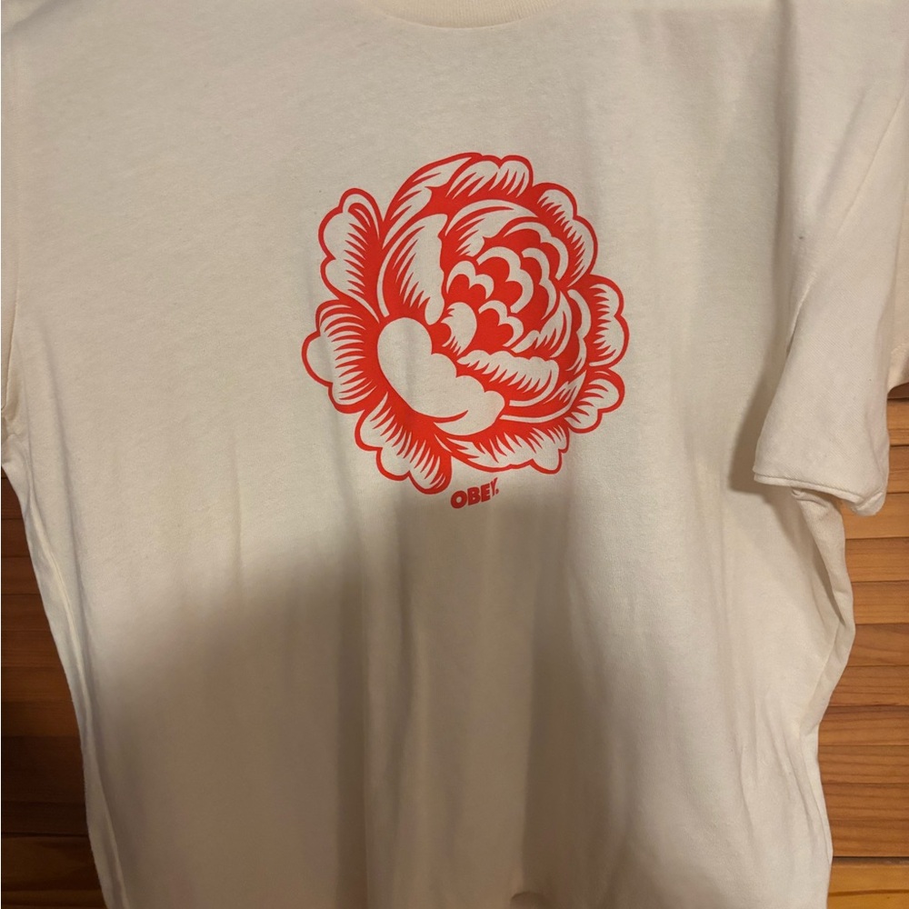 Obey Cream Tee with Red Floral Design - Picture 2 of 6